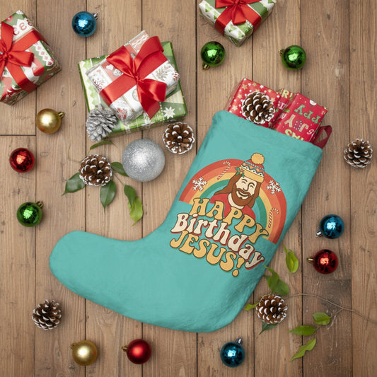 'Happy Birthday, Jesus!' Christmas Stocking (in Teal)