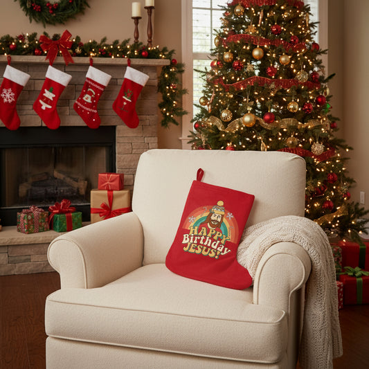 "Happy Birthday Jesus!" Christmas Stocking (in Red)