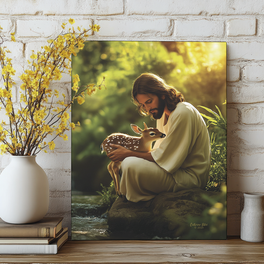 Joyful Silence - Jesus with Fawn Matte Canvas (Multi-Size)