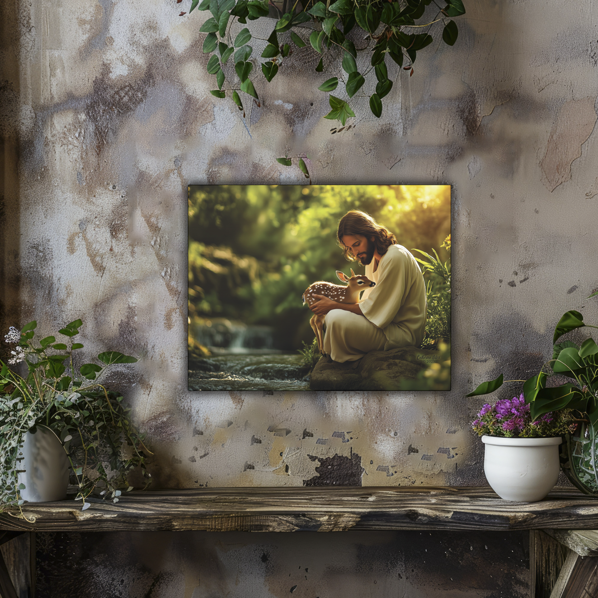 Joyful Silence - Jesus with Fawn Matte Canvas (Multi-Size)