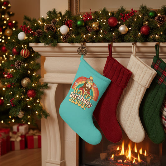 'Happy Birthday, Jesus!' Christmas Stocking (in Teal)