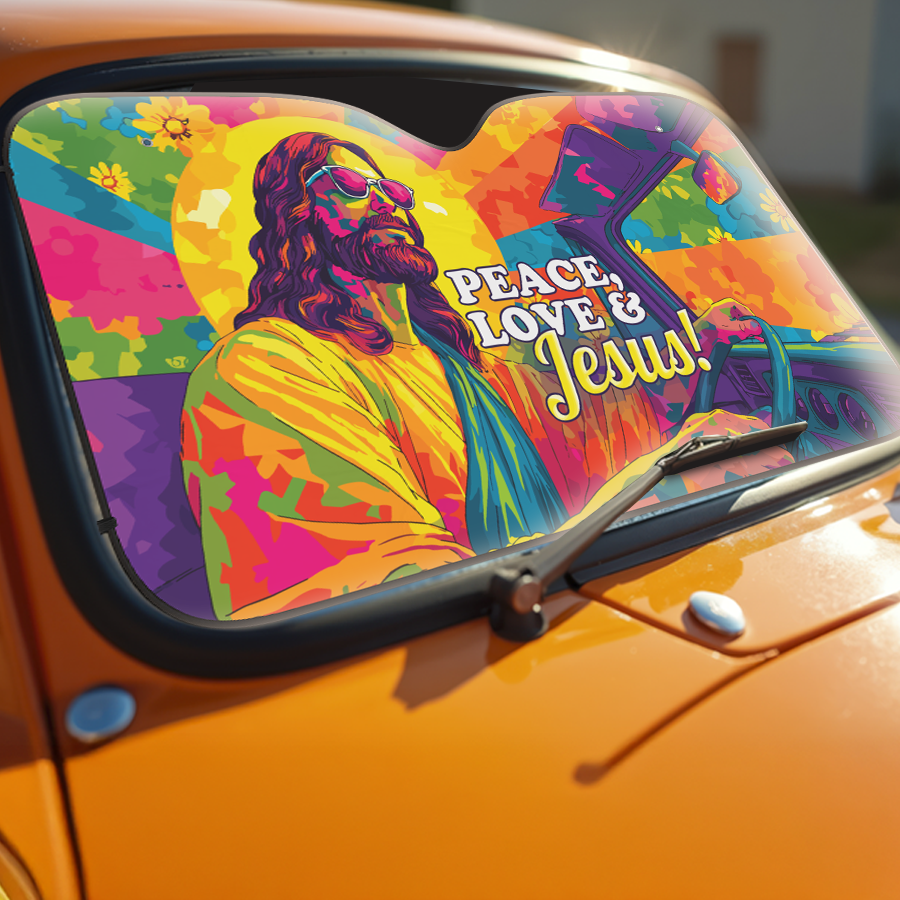 'Peace, Love & Jesus' Car Sun Shade